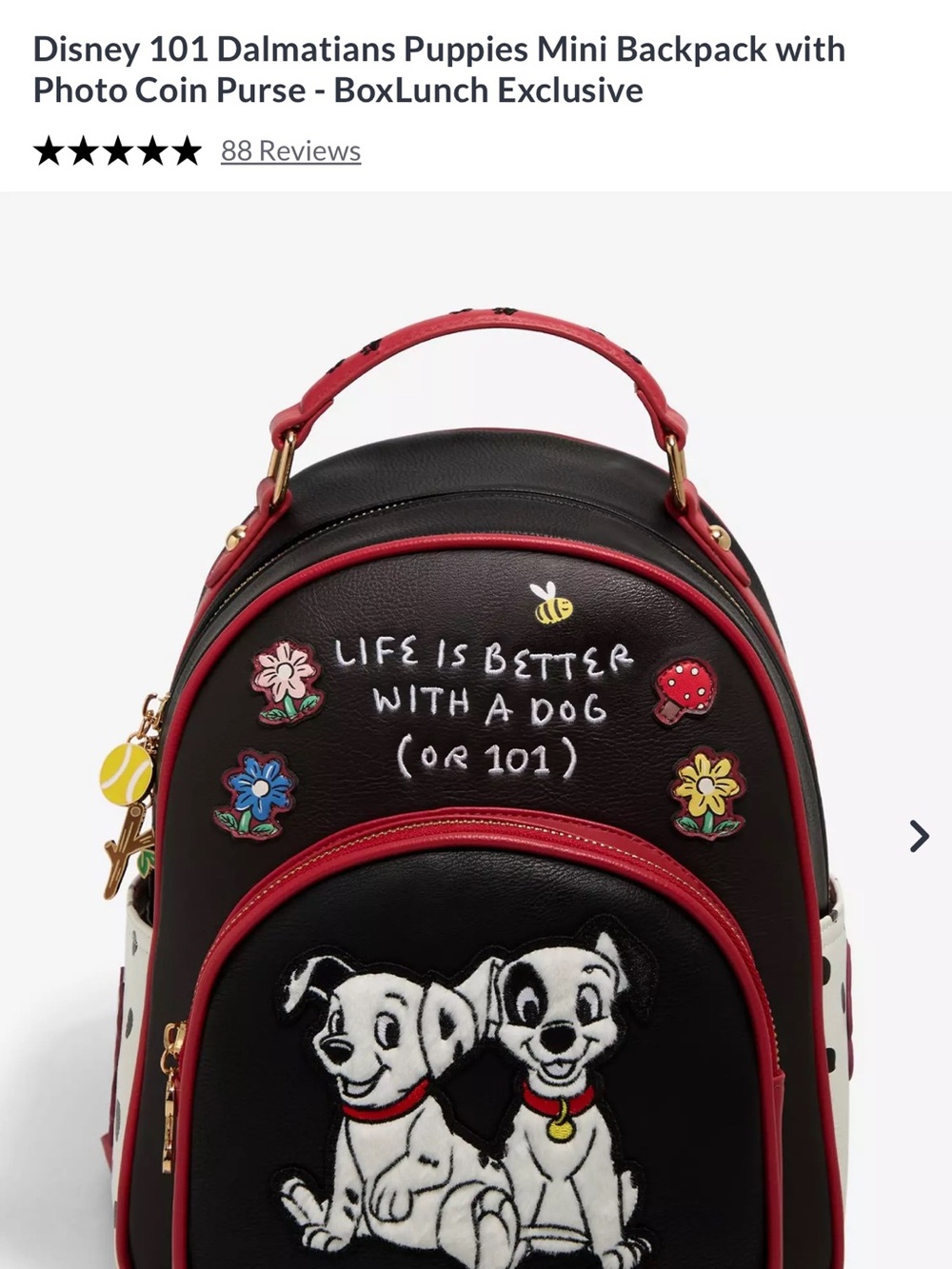 Disney 101 Dalmatians Puppies Mini Backpack - Black, Red, White - Picture 2 of 5